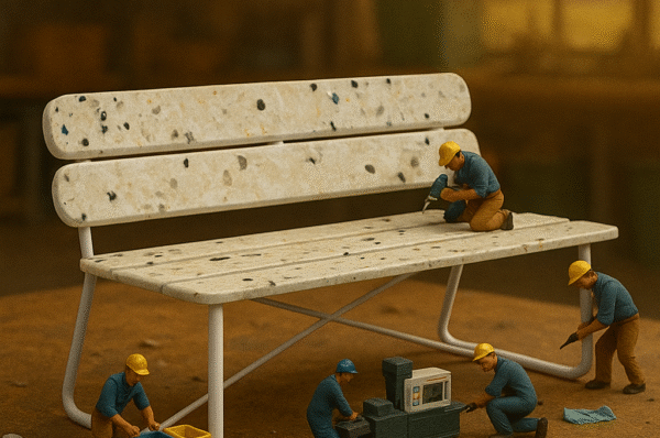 Recycled plastic outdoor bench for parks and public spaces