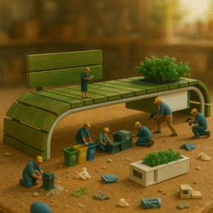 Weather-resistant recycled plastic bench by Minus Degre