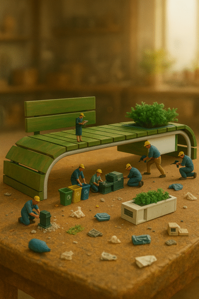 Weather-resistant recycled plastic bench by Minus Degre