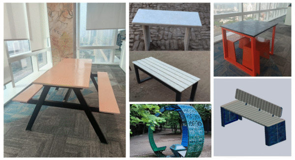 Sustainable outdoor benches crafted from recycled materials