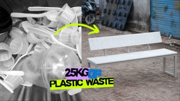 Recycled plastic benches by Minus Degre in a public park