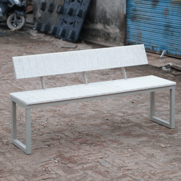Recycled plastic bench installed in a public park
