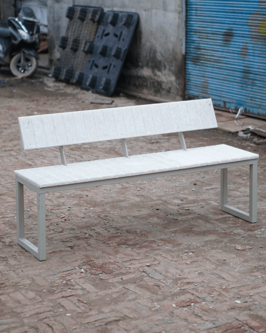 Recycled plastic bench installed in a public park