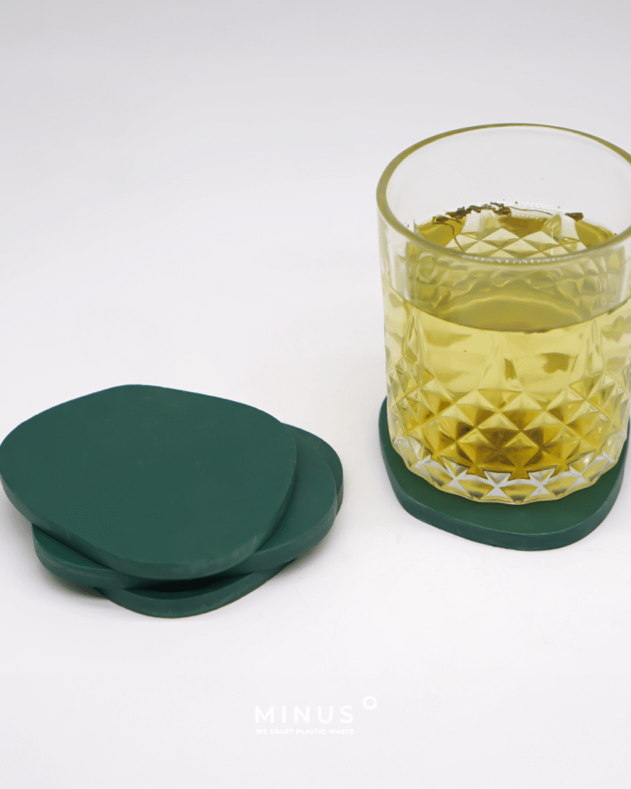 Sustainable table coaster made from recycled plastic material