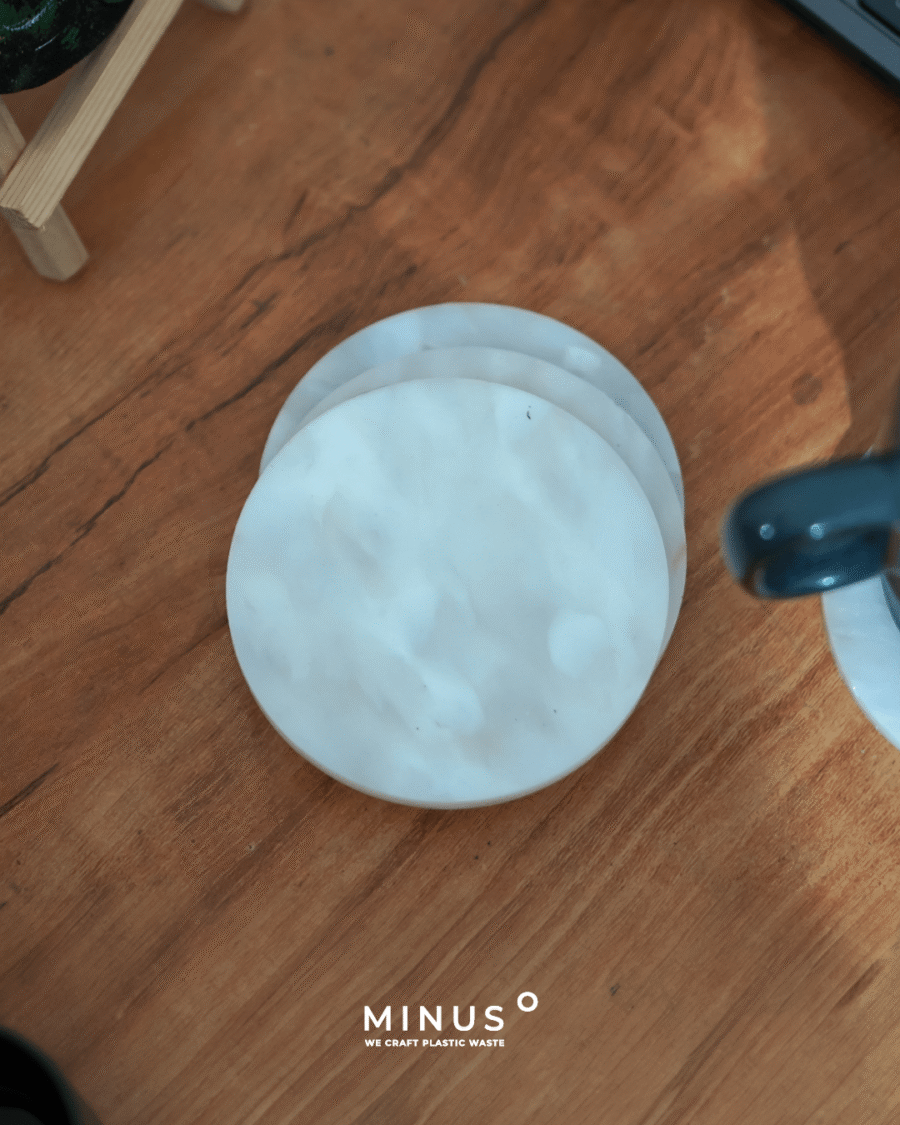 Natural finish recycled plastic coaster for green gifting