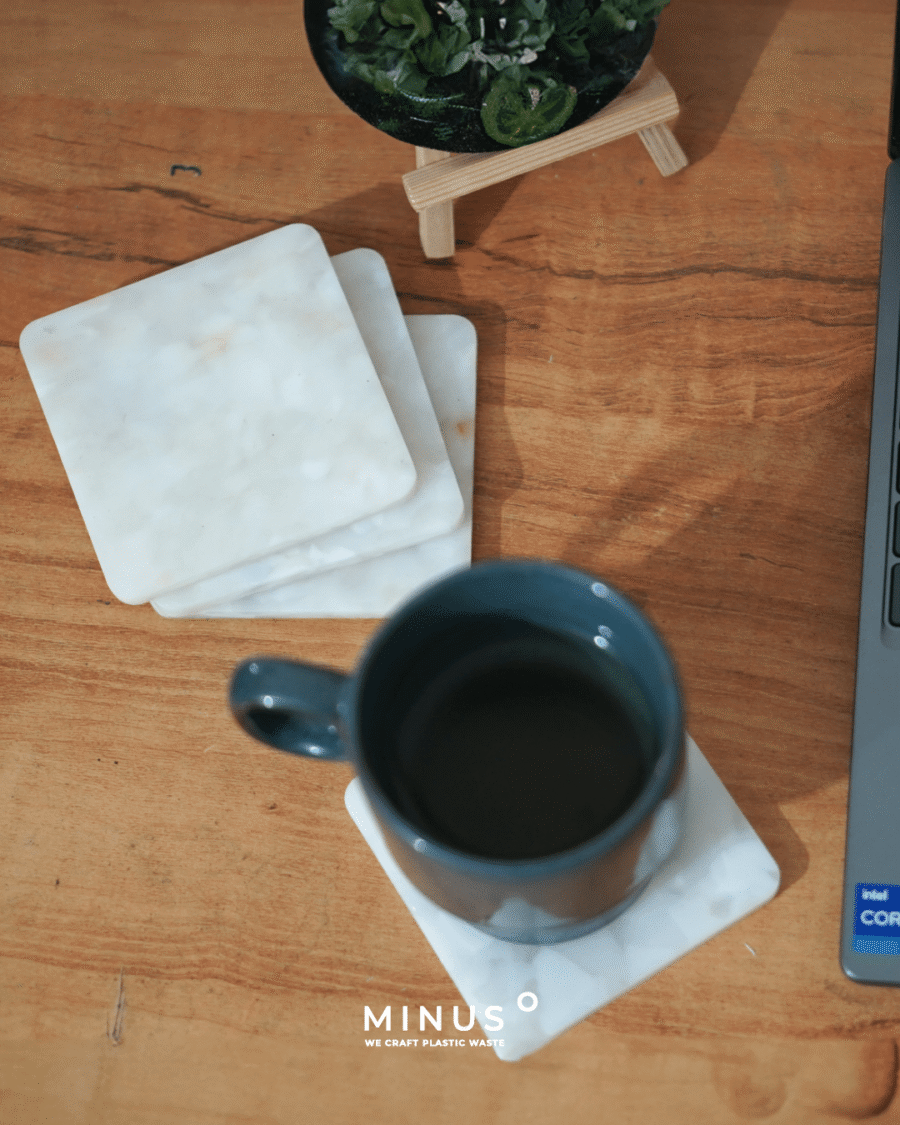 Plastic waste transformed into elegant natural color coaster