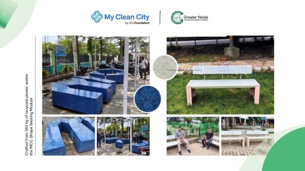 Sustainable rHDPE seating for HCL ReCity corporate CSR initiative.