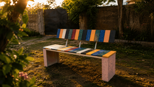 Sustainable recycled plastic bench for railway stations in India